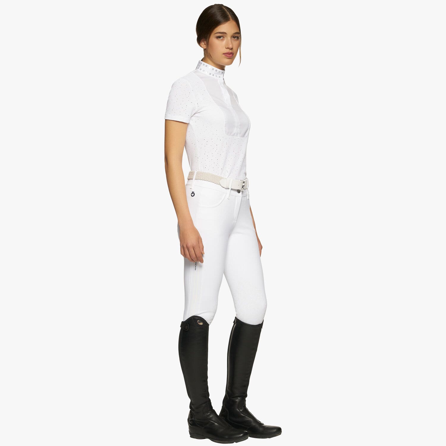 Cavalleria Toscana Women’s competition shirt in perforated fabric with sequins WHITE-2