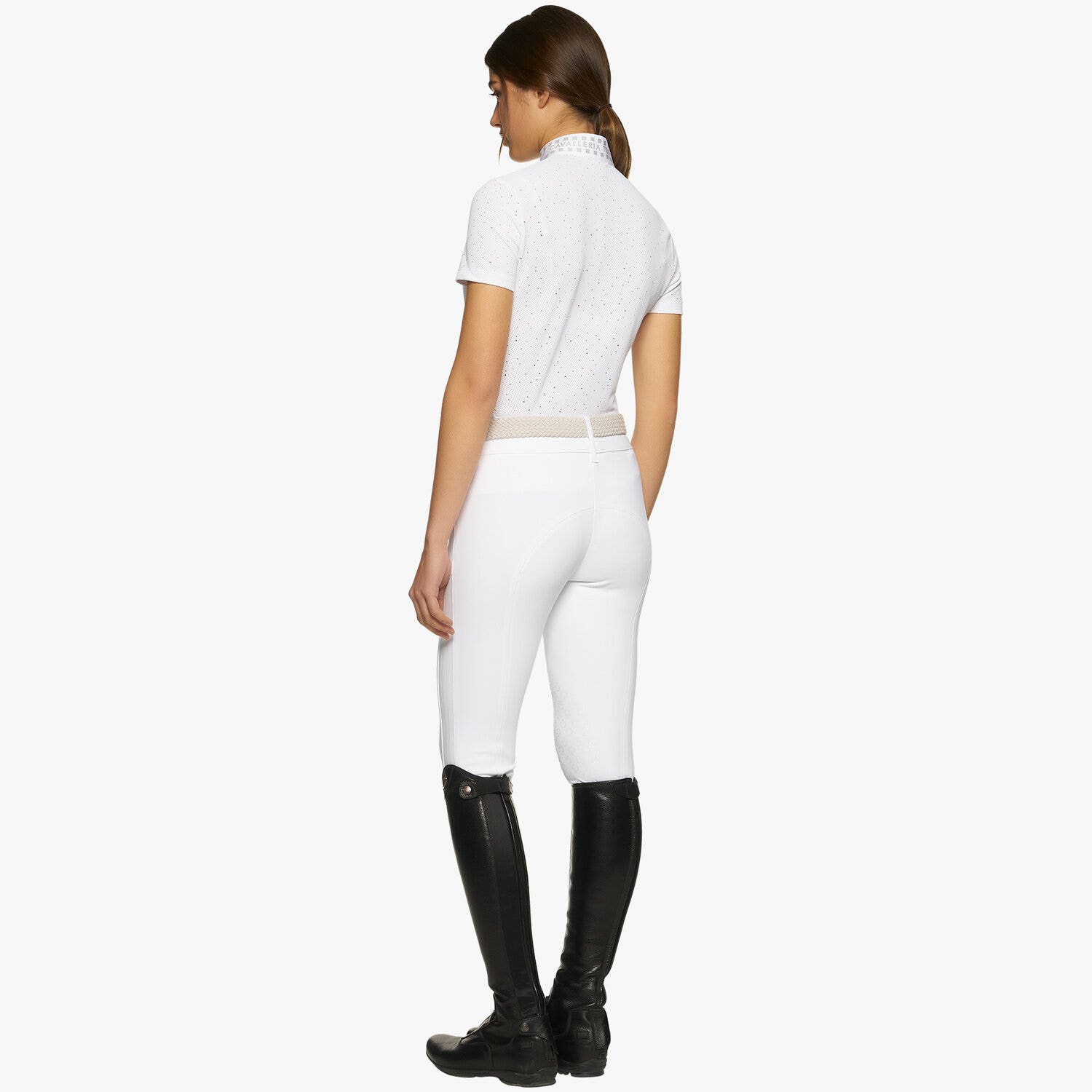 Cavalleria Toscana Women’s competition shirt in perforated fabric with sequins WHITE-3