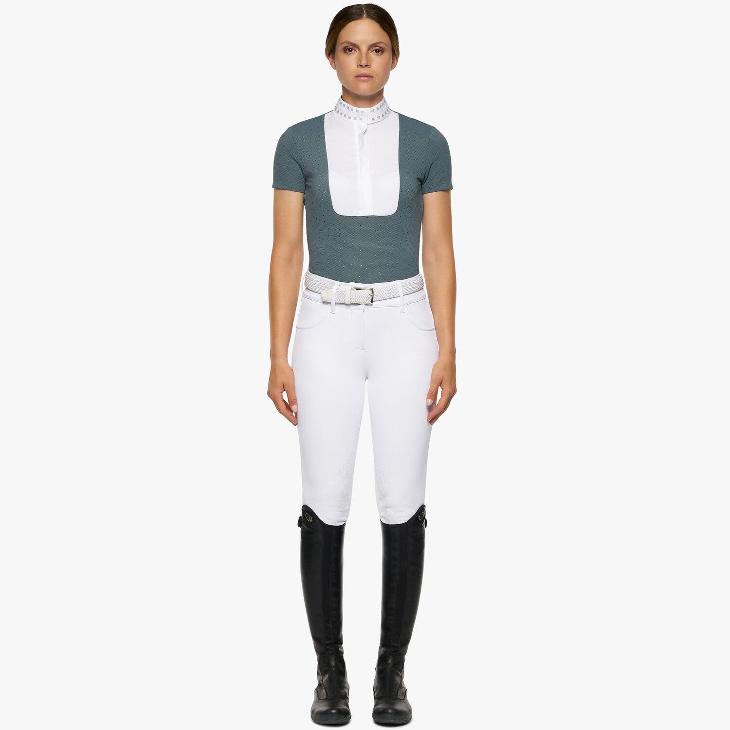 Cavalleria Toscana Women’s competition shirt in perforated fabric with sequins PETROLEUM-1