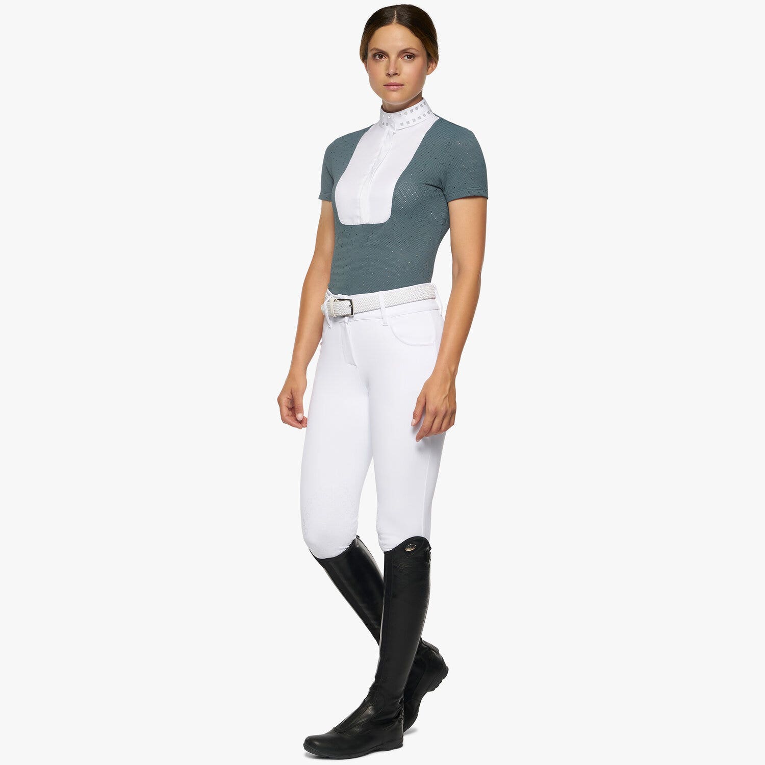 Cavalleria Toscana Women’s competition shirt in perforated fabric with sequins PETROLEUM-4