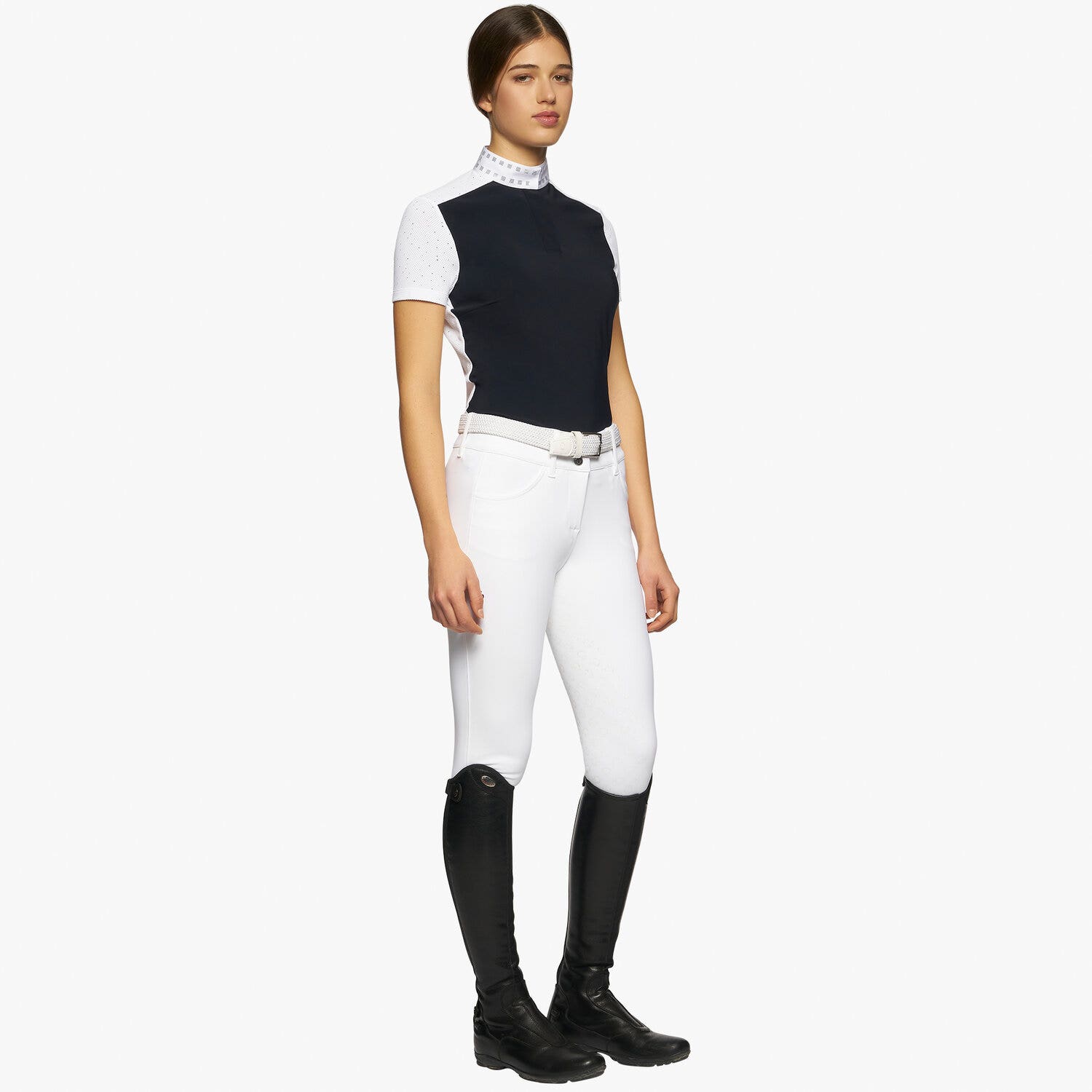 Cavalleria Toscana Women's competition polo with micro sequins NAVY-2