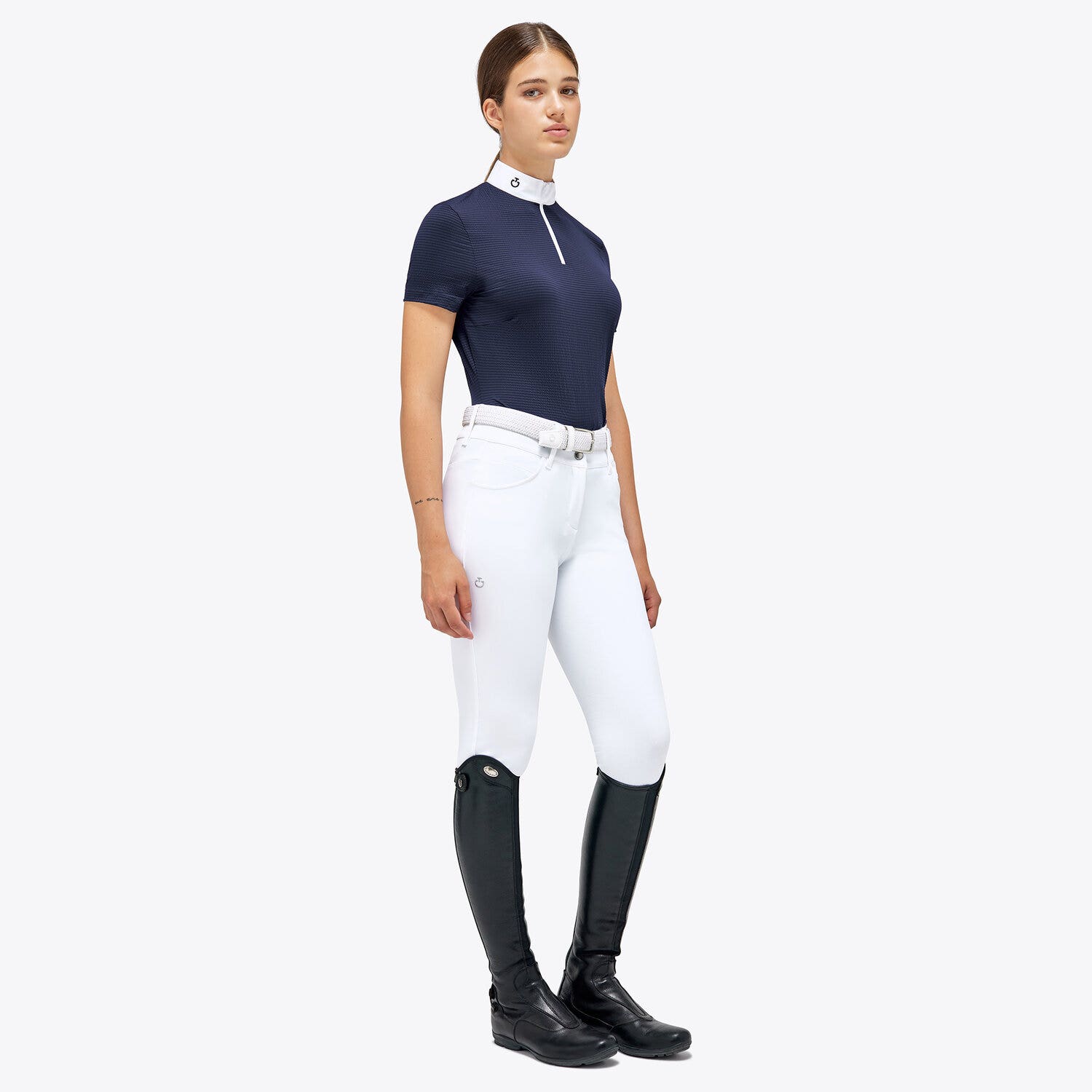 Cavalleria Toscana Women’s seersucker competition shirt with a poplin collar ROYAL BLUE SQUARE-2