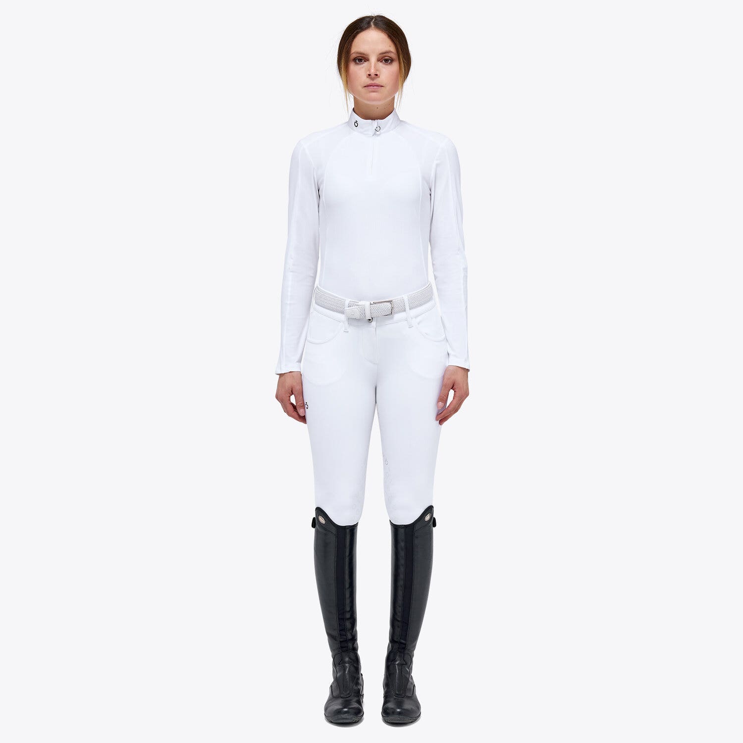 Cavalleria Toscana Women’s performance jersey sports shirt with a zip WHITE-1