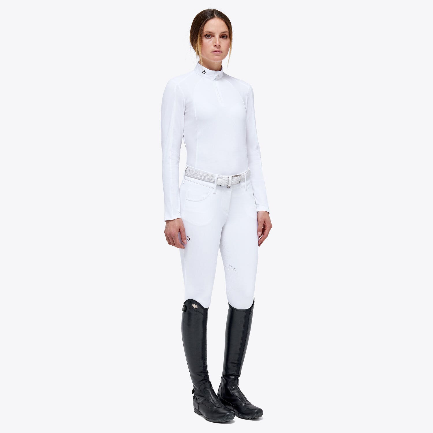 Cavalleria Toscana Women’s performance jersey sports shirt with a zip WHITE-2