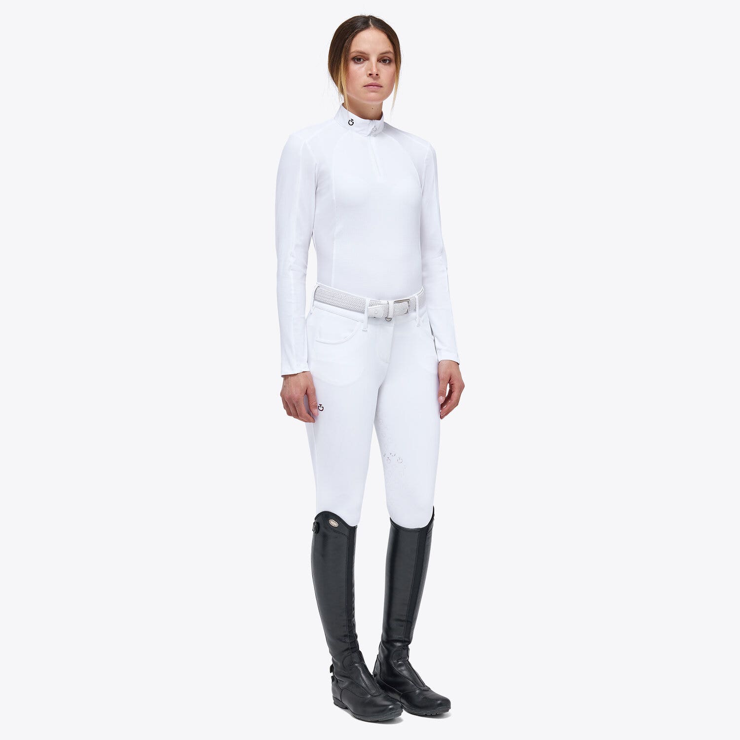 Cavalleria Toscana Women’s performance jersey sports shirt with a zip WHITE-3