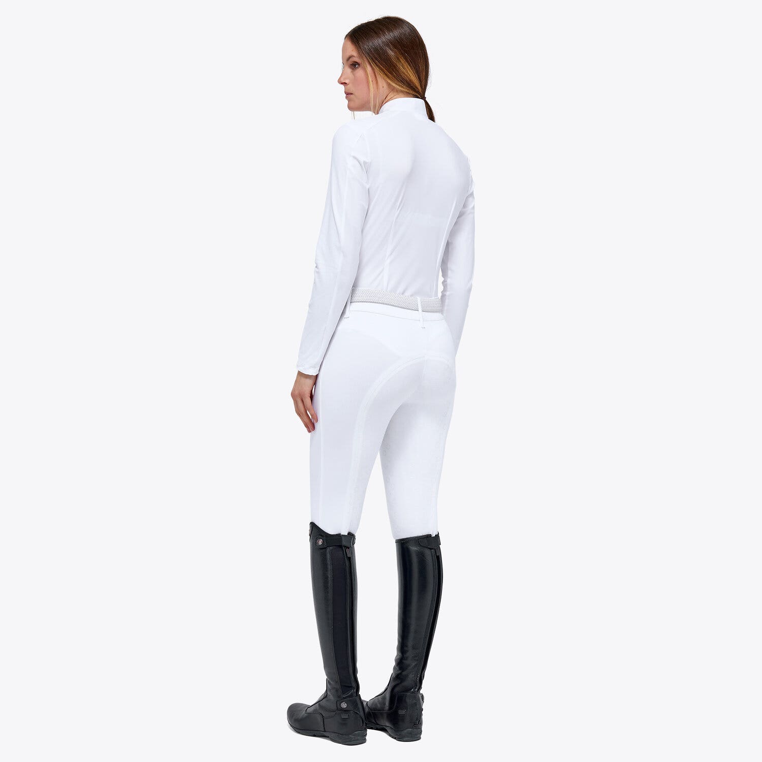 Cavalleria Toscana Women’s performance jersey sports shirt with a zip WHITE-4
