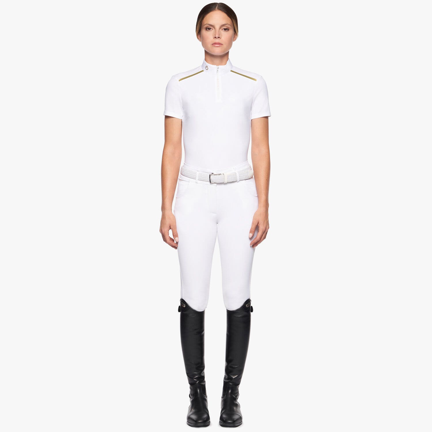 Cavalleria Toscana Women's polo shirt in technical jersey with REVO zip WHITE-1