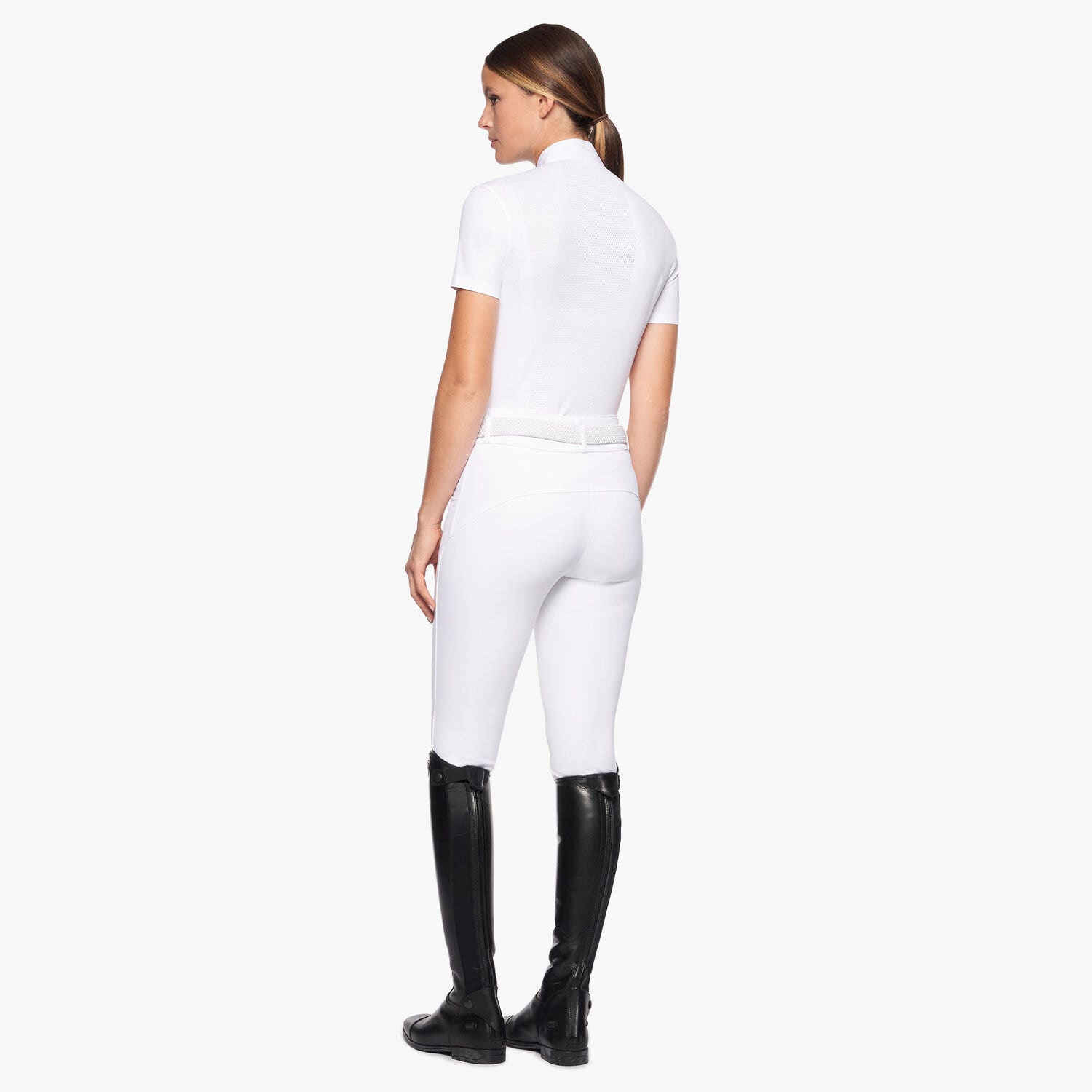 Cavalleria Toscana Women's polo shirt in technical jersey with REVO zip WHITE-3