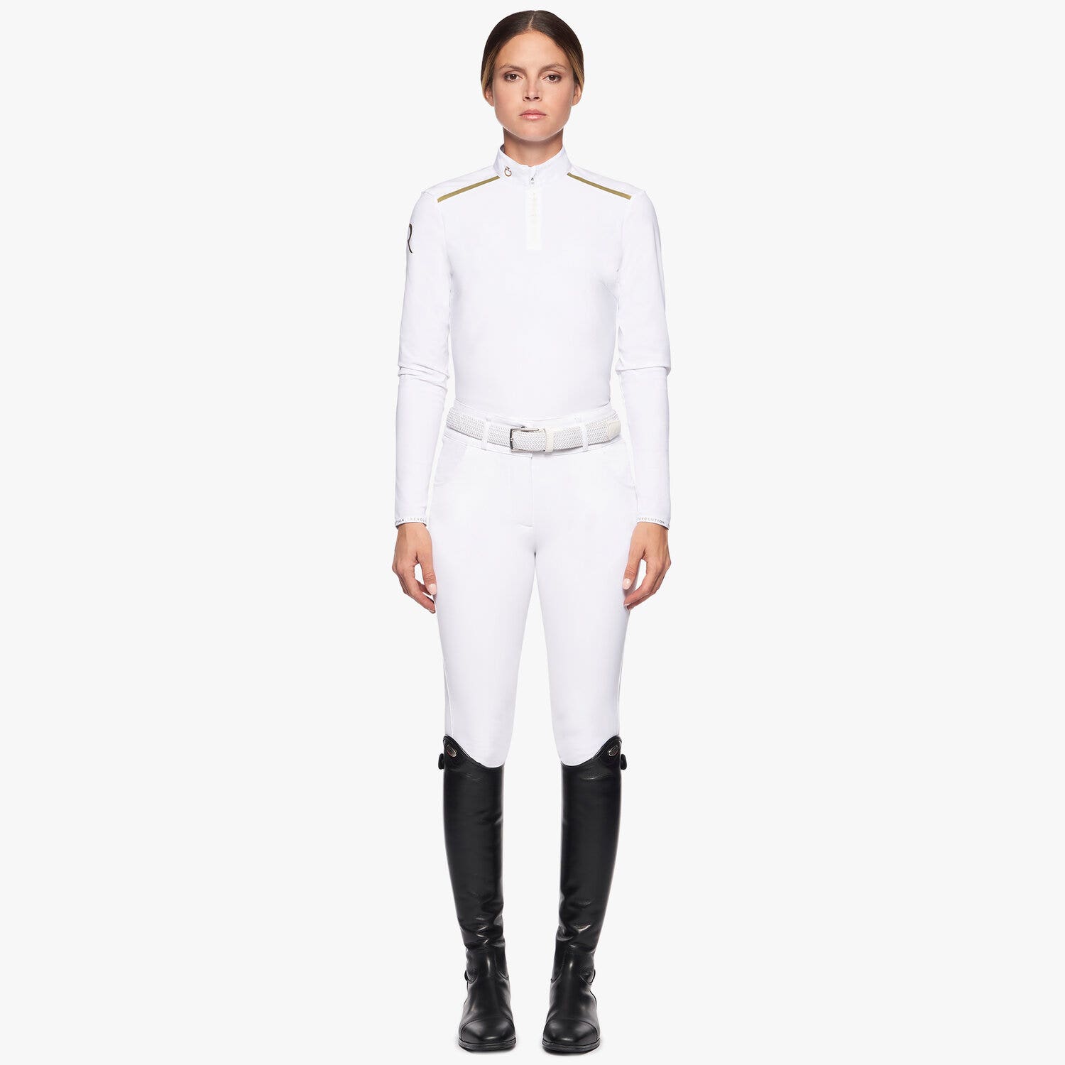 Cavalleria Toscana Women’s performance wool show shirt with a zip WHITE-1