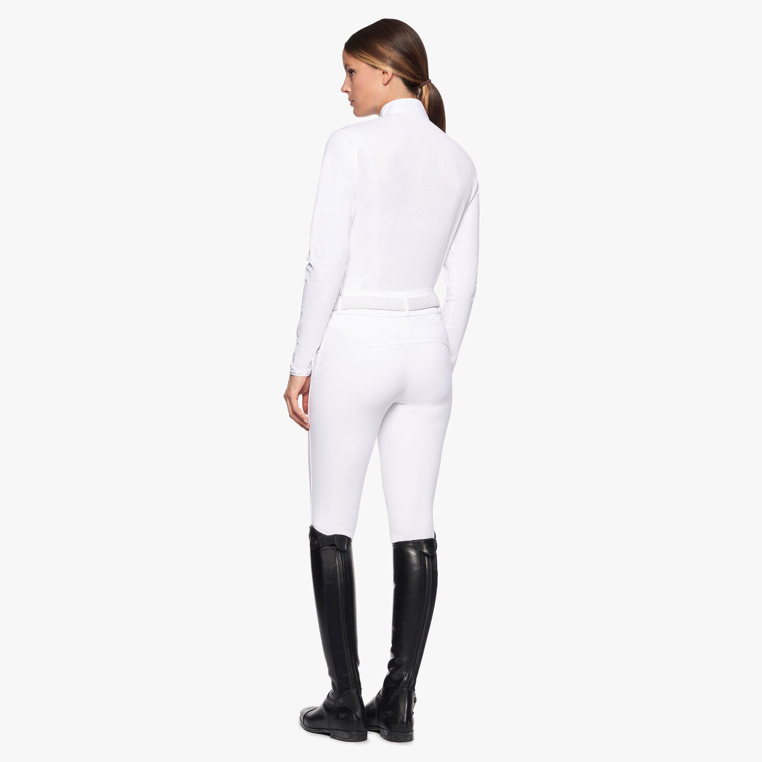 Cavalleria Toscana Women’s performance wool show shirt with a zip WHITE-3