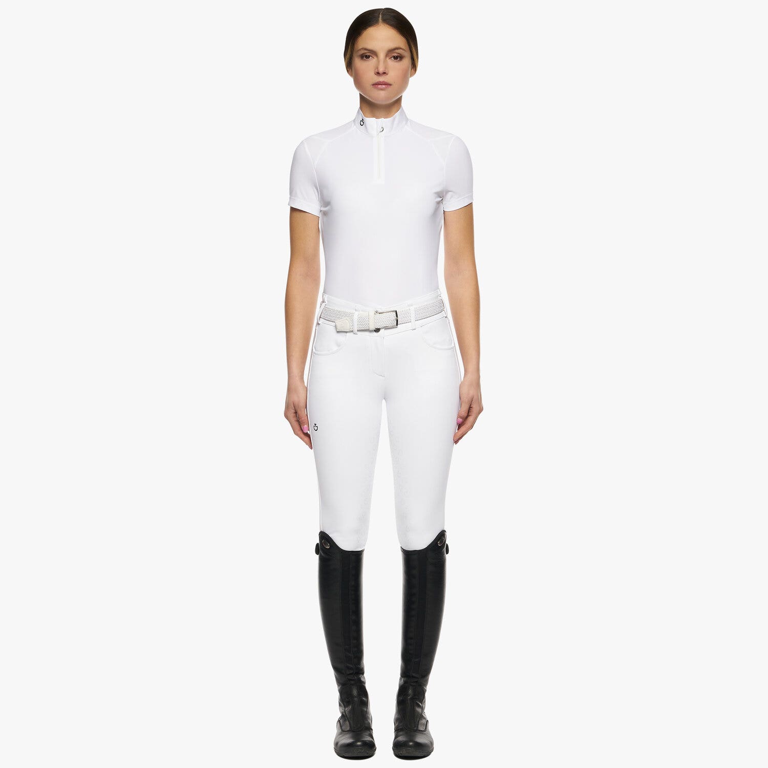 Cavalleria Toscana Women’s performance jersey show shirt with a zip WHITE-1