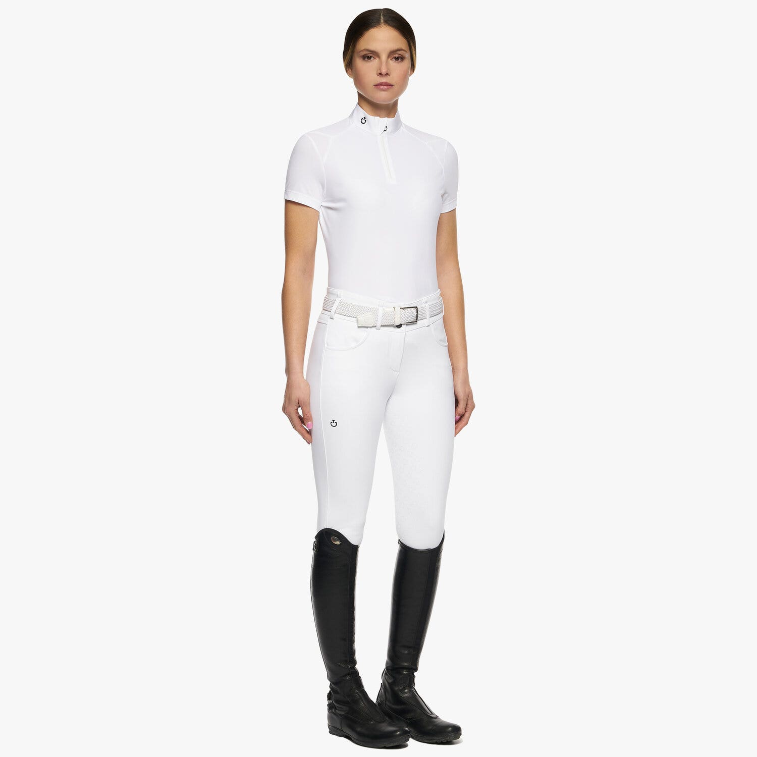 Cavalleria Toscana Women’s performance jersey show shirt with a zip WHITE-2