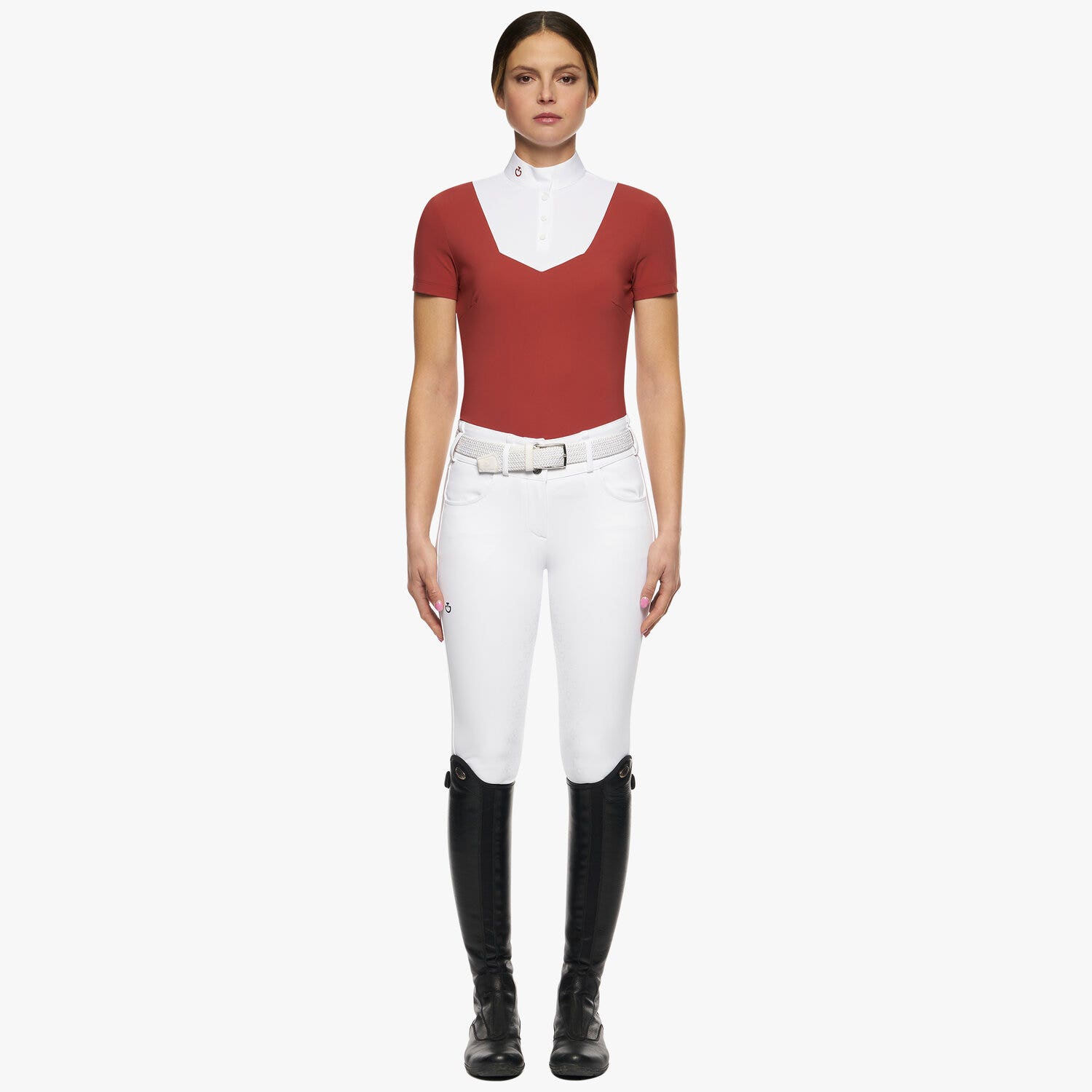 Cavalleria Toscana Women’s jersey show shirt with buttons BURNT BRICK-1