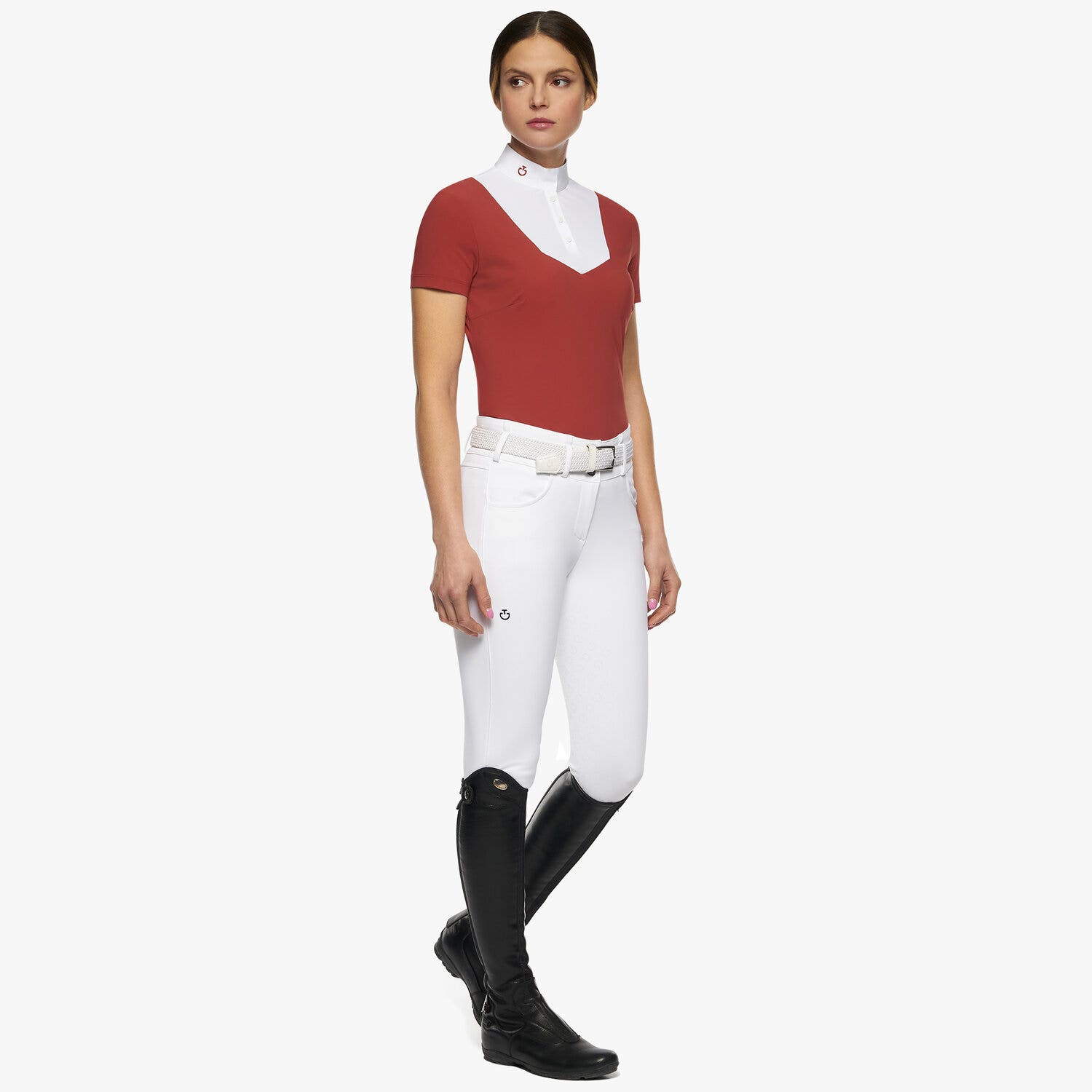 Cavalleria Toscana Women’s jersey show shirt with buttons BURNT BRICK-2