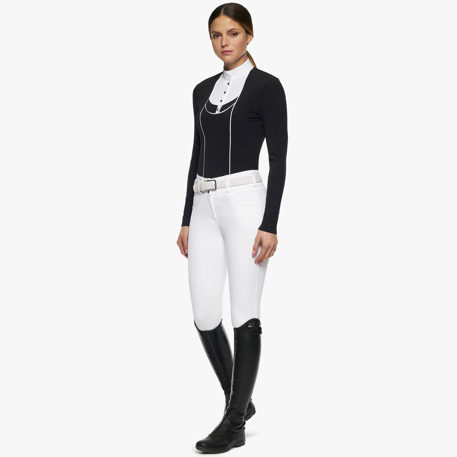 Cavalleria Toscana Women’s jersey show shirt with buttons BLACK-3