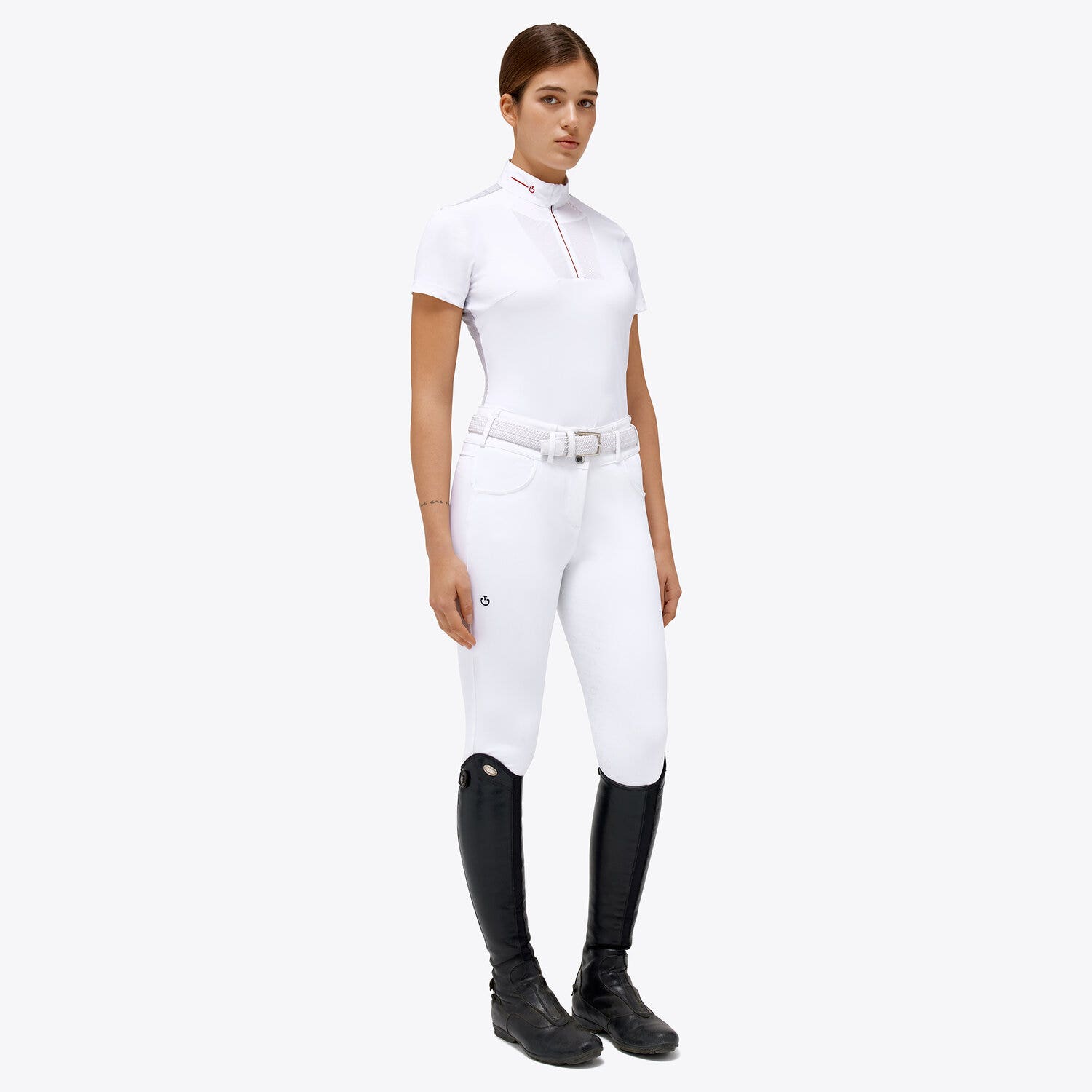 Cavalleria Toscana Women’s technical knit polo shirt WHITE-1