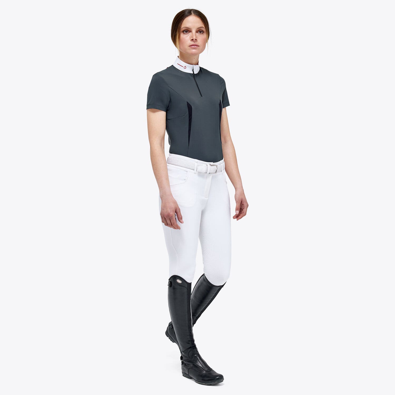 Cavalleria Toscana Women’s jersey mesh polo shirt CHARCOAL GREY-3