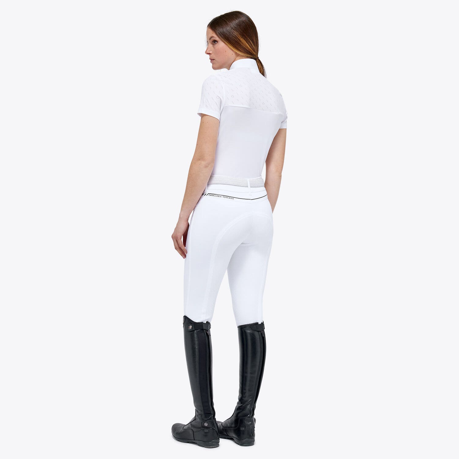 Cavalleria Toscana Women’s piqué and jersey knit polo shirt WHITE/KNIT-4