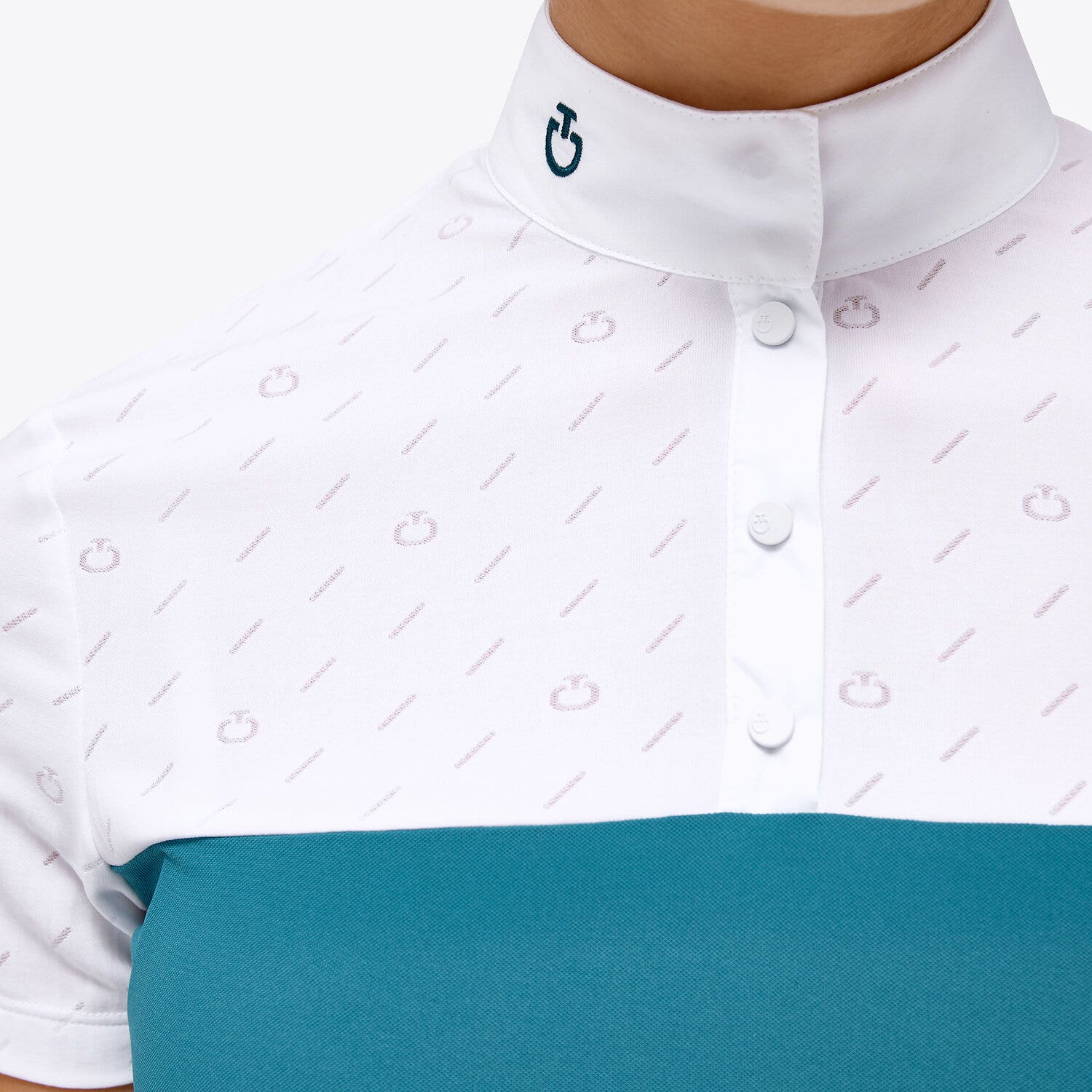 Cavalleria Toscana Women’s piqué and jersey knit polo shirt WHITE / DEEP SEA BLUE-3