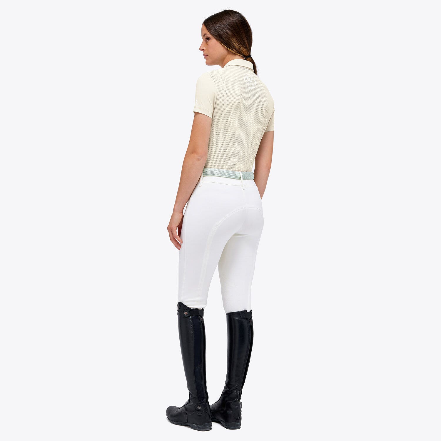 Cavalleria Toscana Women's Perforated Jersey Zip Competition Polo Off-White-2