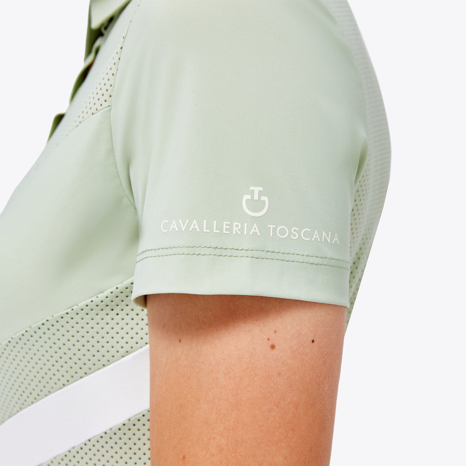 Cavalleria Toscana Women's Perforated Jersey Zip Competition Polo PISTACHIO-5