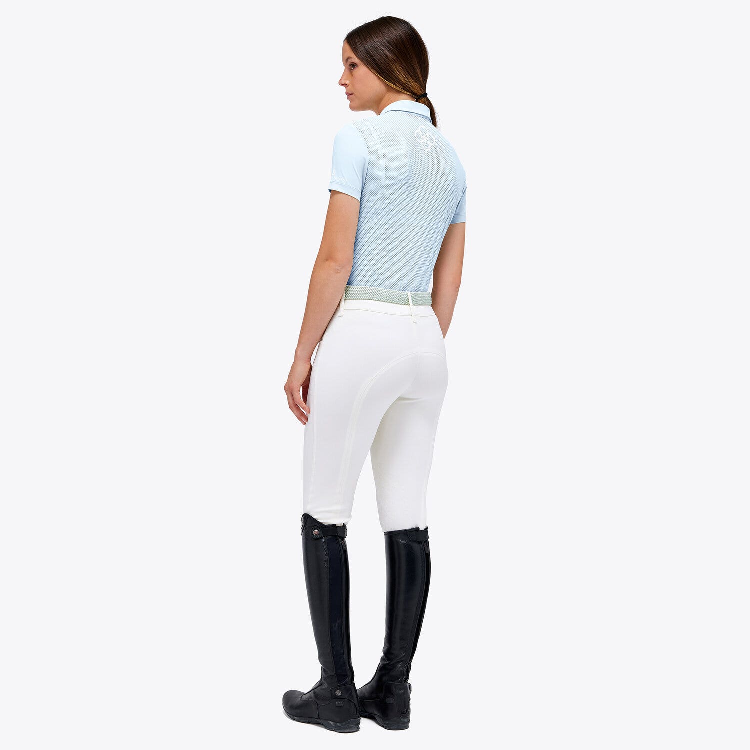 Cavalleria Toscana Women's Perforated Jersey Zip Competition Polo POWDER BLUE-2