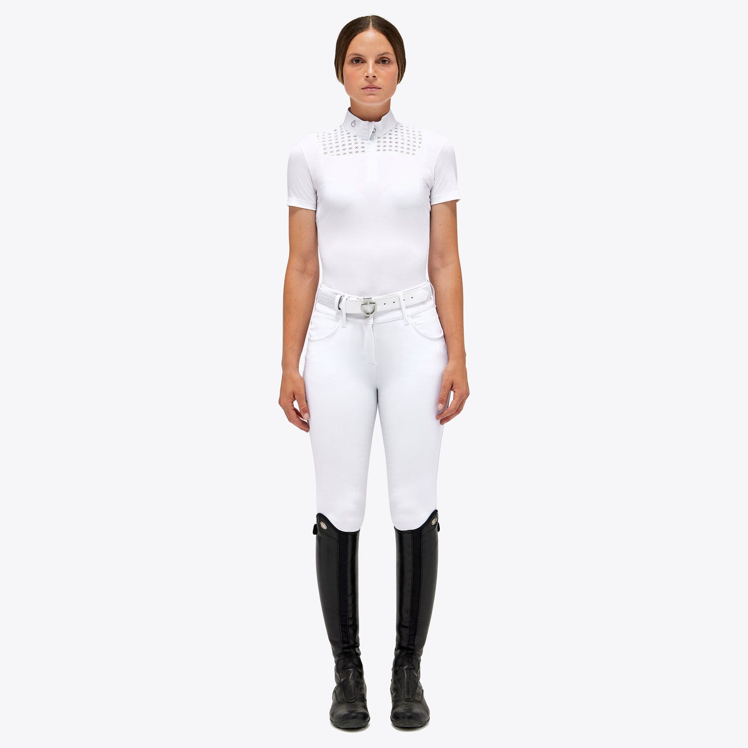 Cavalleria Toscana Women's Zip Competition Polo WHITE/KNIT-1