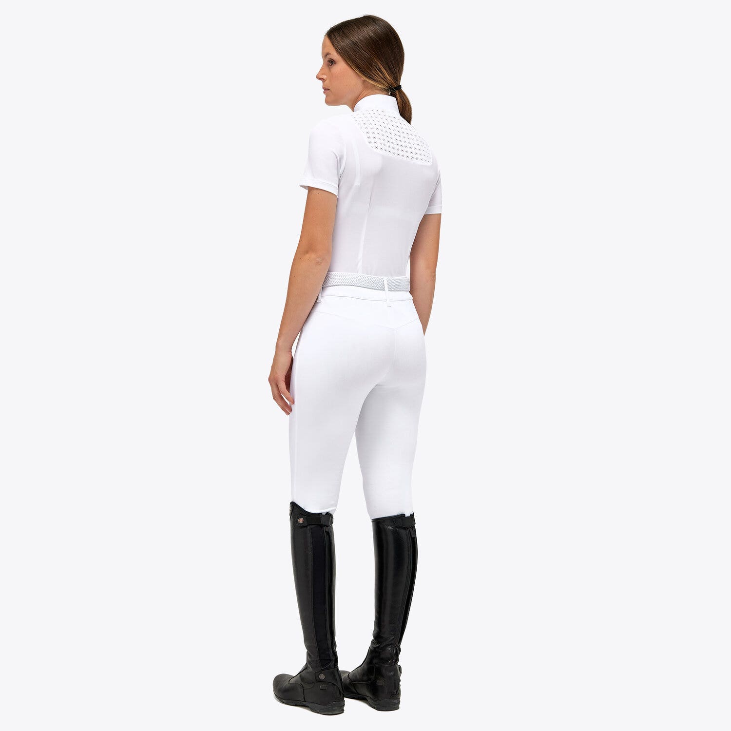 Cavalleria Toscana Women's Zip Competition Polo WHITE/KNIT-3