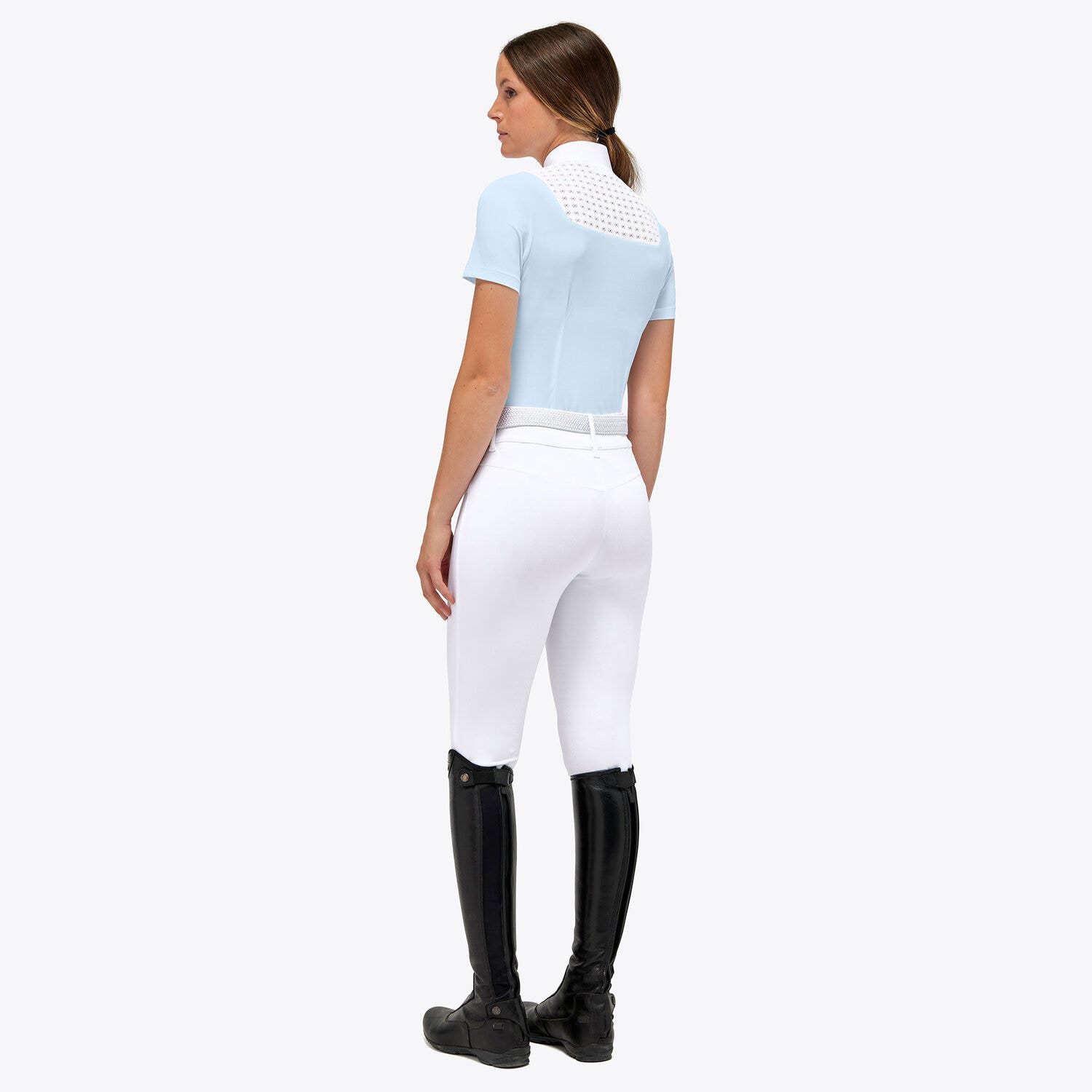 Cavalleria Toscana Women's Zip Competition Polo POWDER BLUE / WHITE-4