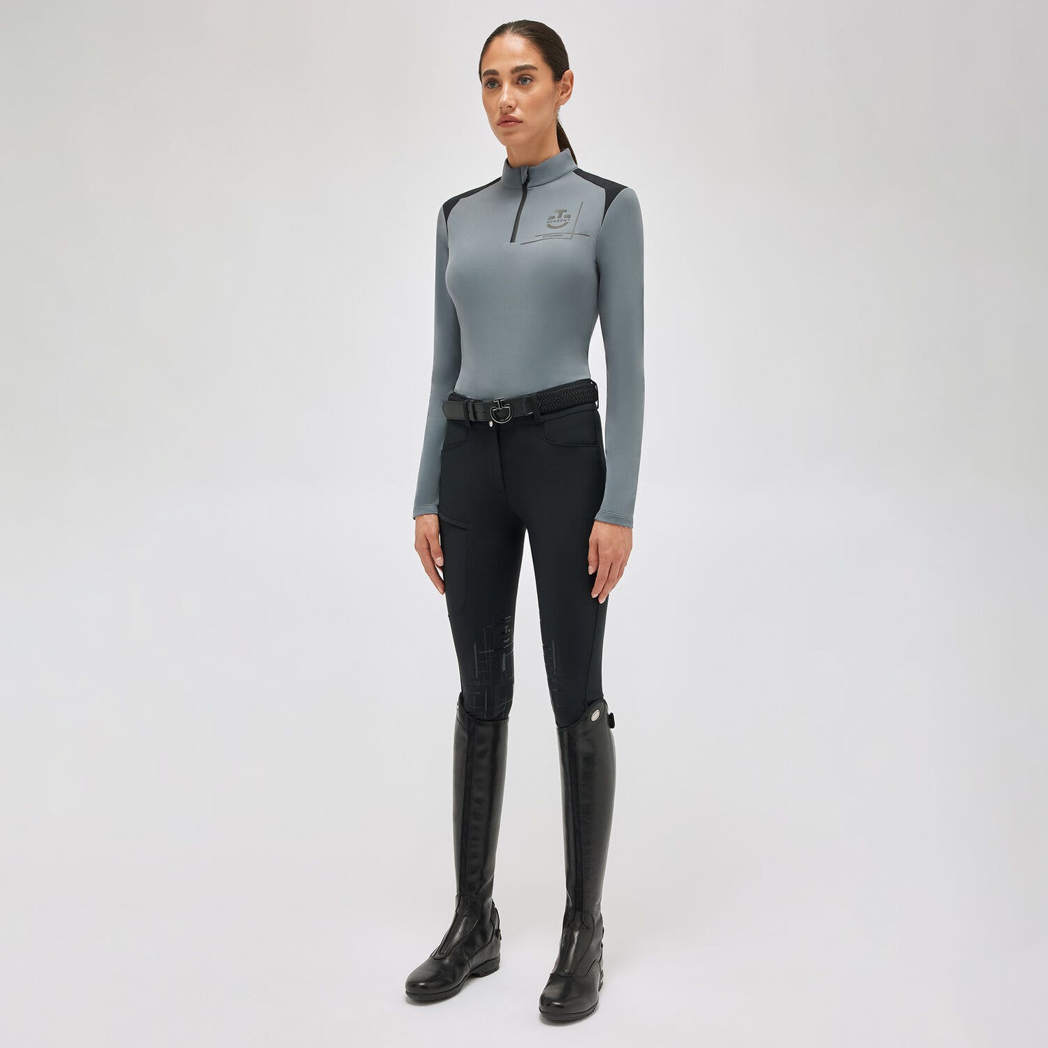 Cavalleria Toscana Women's training polo shirt in jersey GREY-1