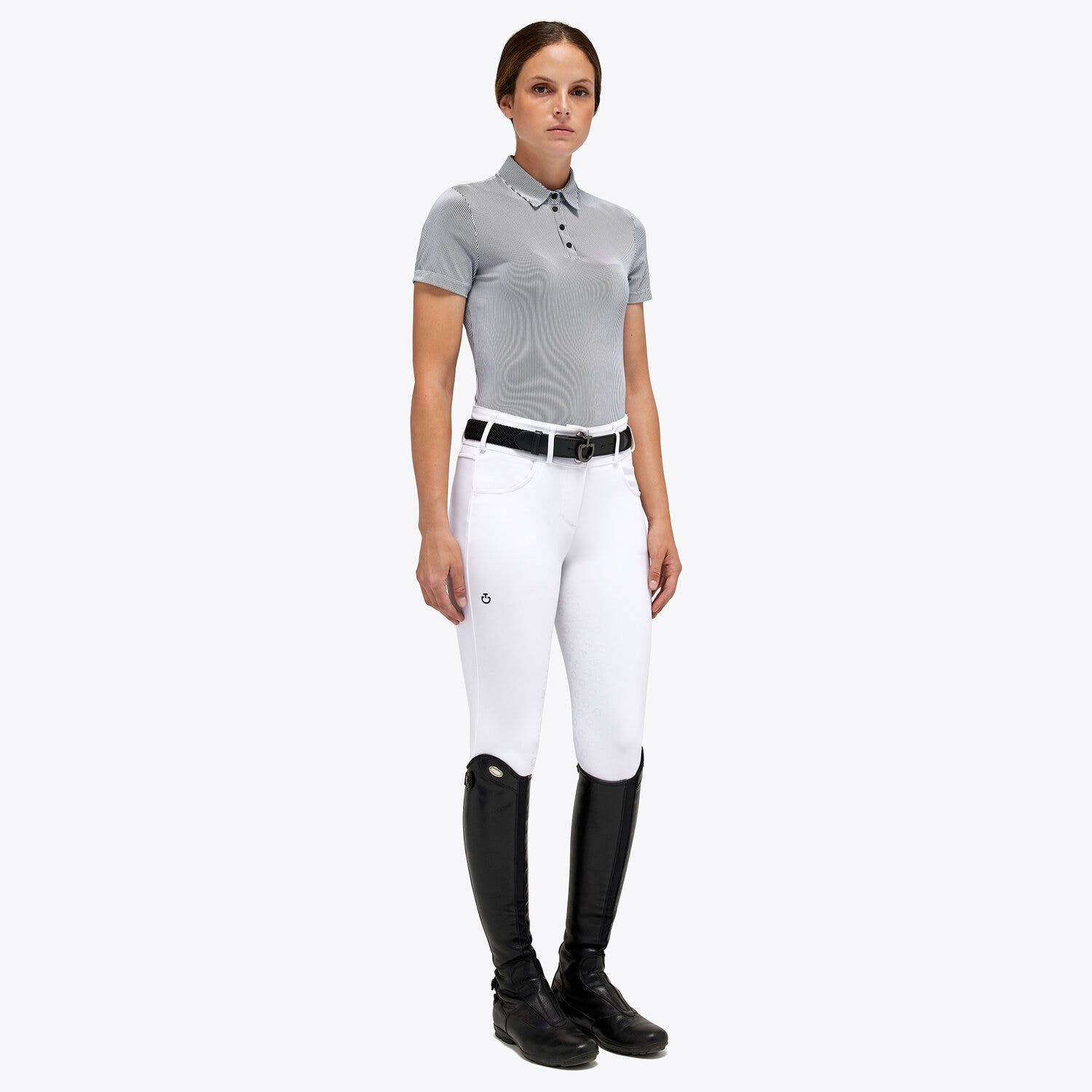 Cavalleria Toscana Women's training polo WHITE/BLACK LINE-2