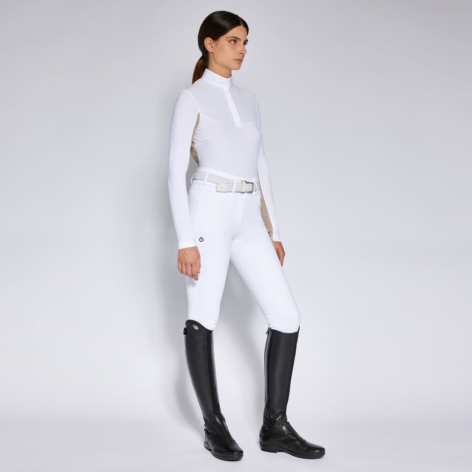 Cavalleria Toscana Women's competition polo shirt WHITE / LIGHT BEIGE-1