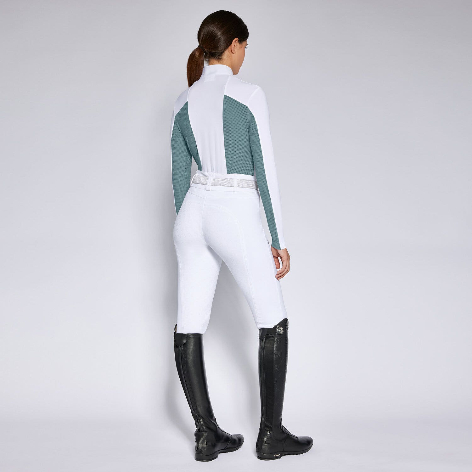 Cavalleria Toscana Women's competition polo shirt WHITE / PETROLEUM-2