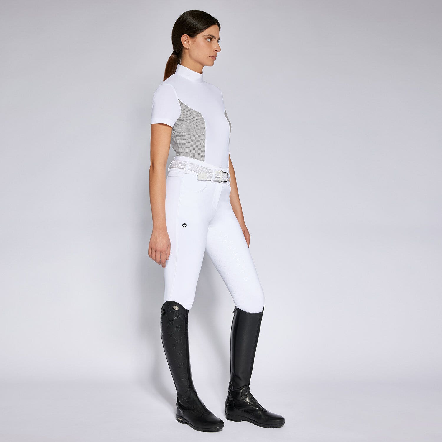 Cavalleria Toscana Women's competition polo shirt LIGHT GREY WOOL-1