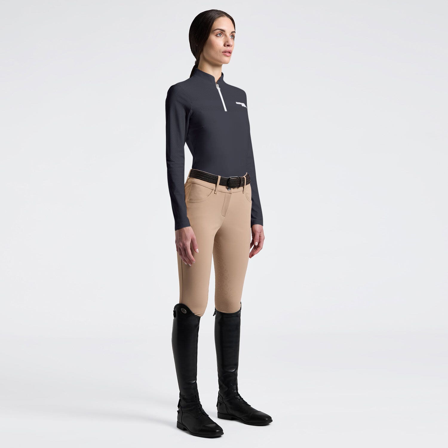 Cavalleria Toscana Women's Long Sleeve Perforated Training Polo | Cavalleria Toscana CHARCOAL-1