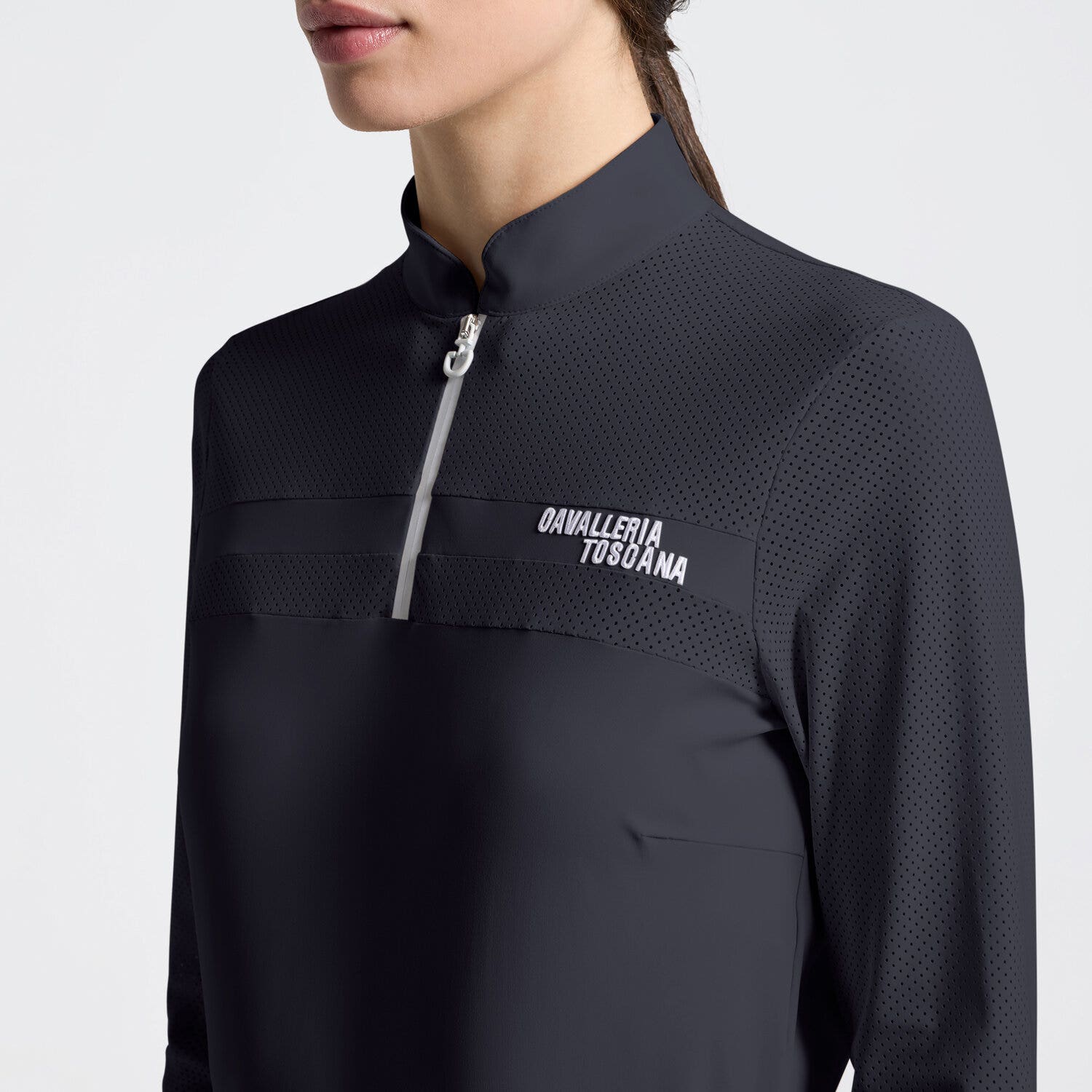 Cavalleria Toscana Women's Long Sleeve Perforated Training Polo | Cavalleria Toscana CHARCOAL-3