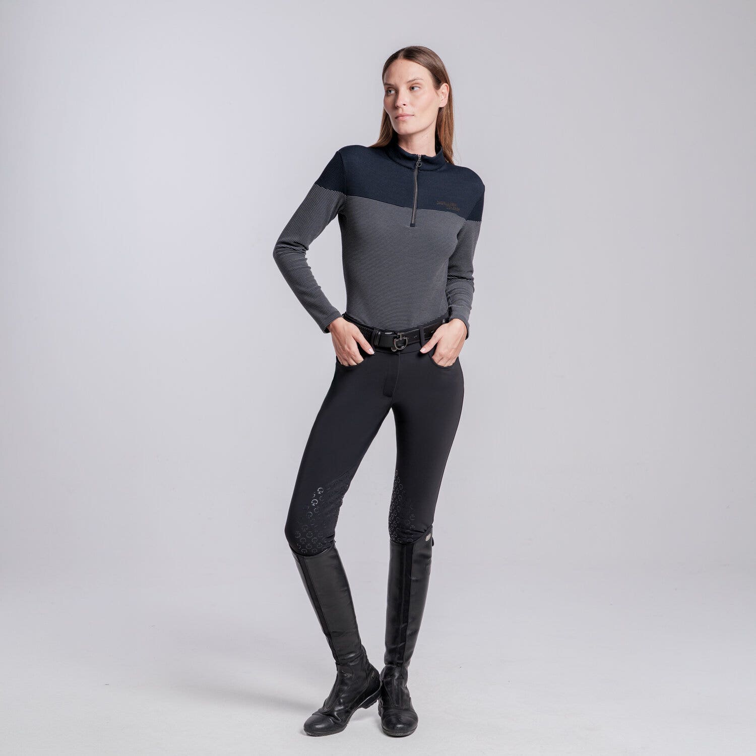 Cavalleria Toscana Women’s wool training polo BLACK-1
