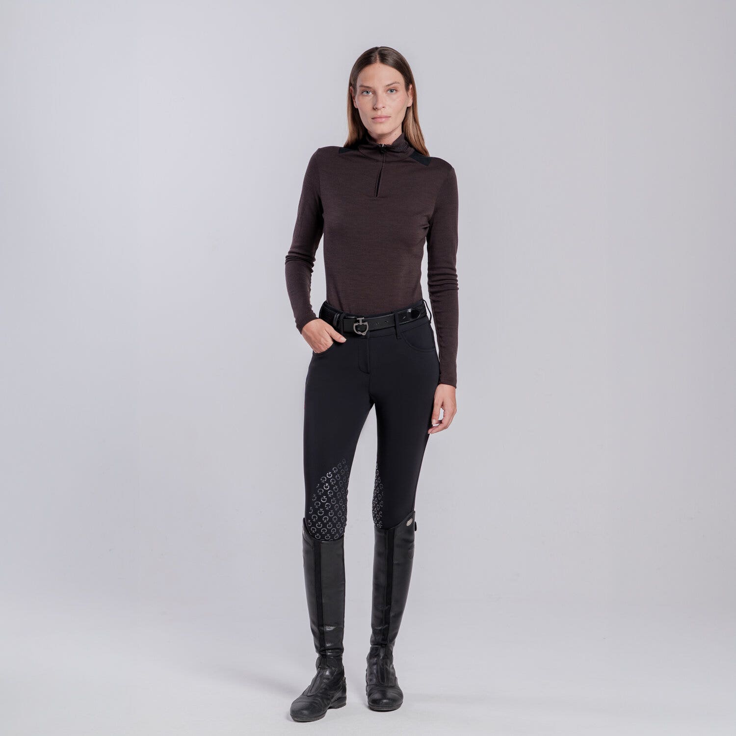 Cavalleria Toscana Women’s wool training polo ESPRESSO-1