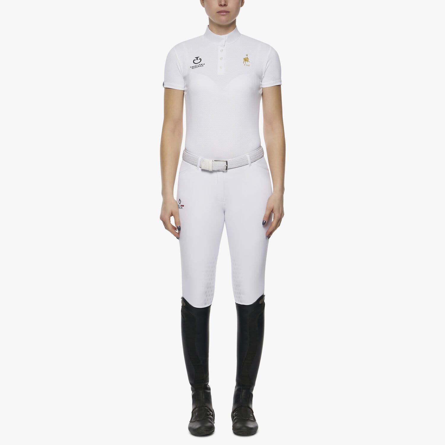 Cavalleria Toscana Women's FISE short sleeved competition polo WHITE-1