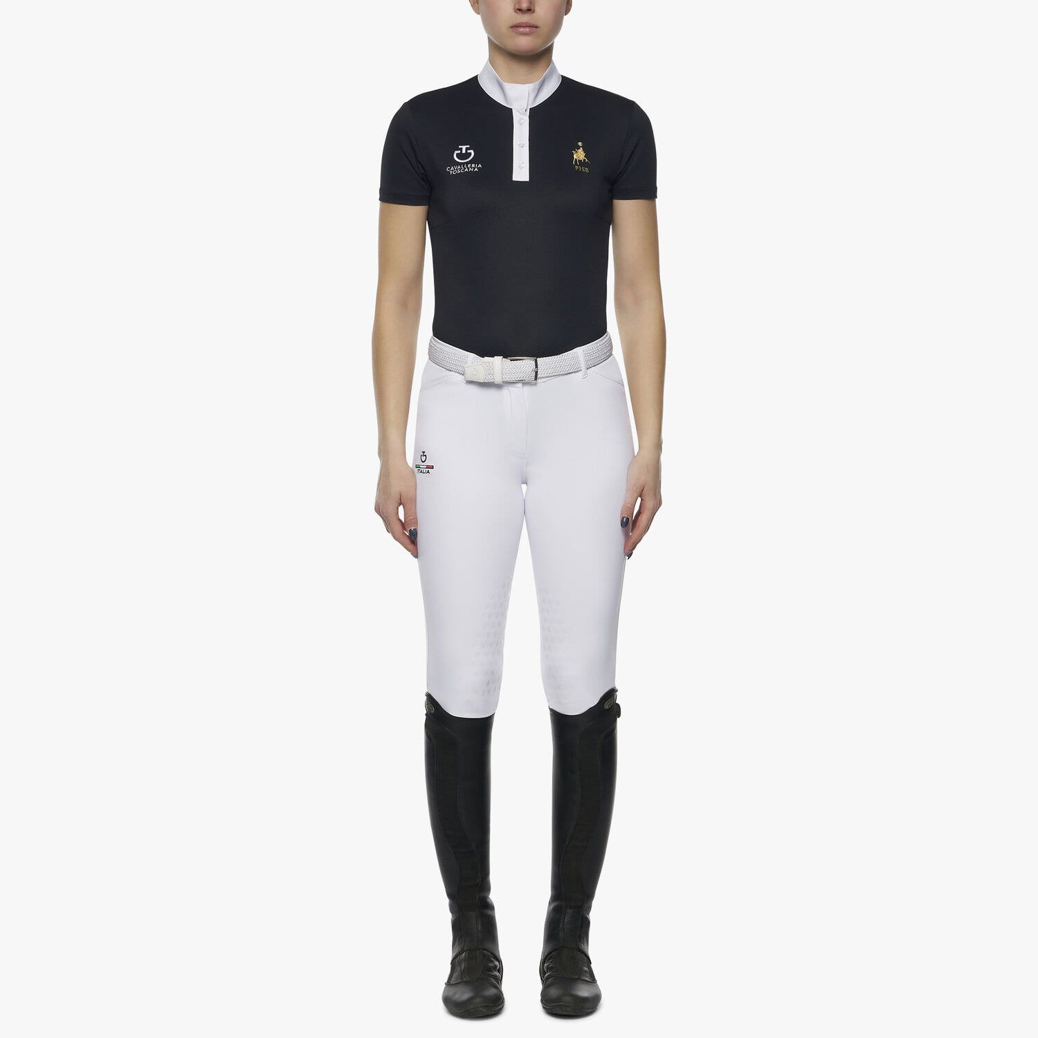 Cavalleria Toscana Women's FISE short sleeved competition polo NAVY-1