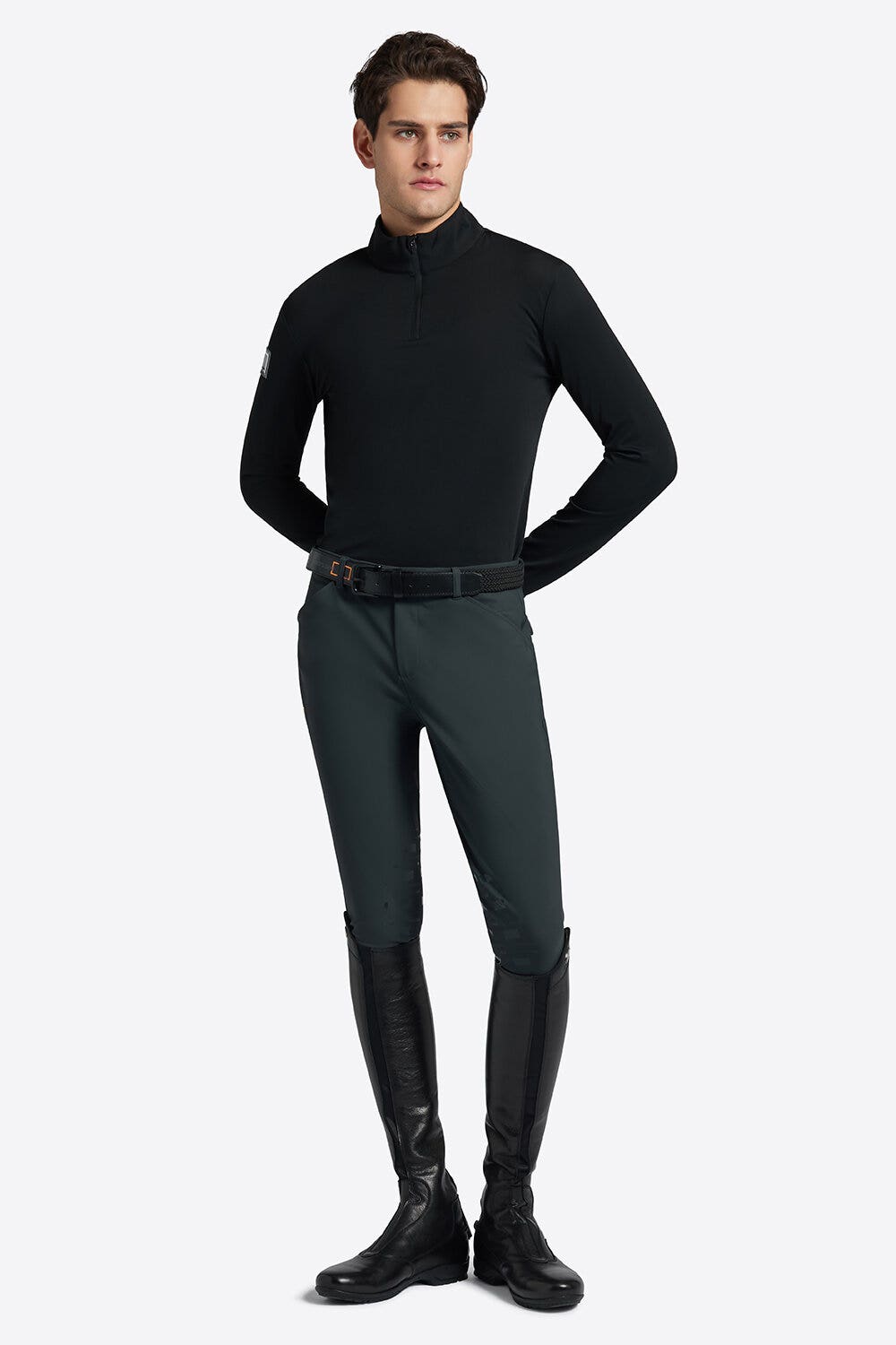 Rider's Gene Rider's Gene Men's Jersey Fleece Training Zip Polo BLACK-1