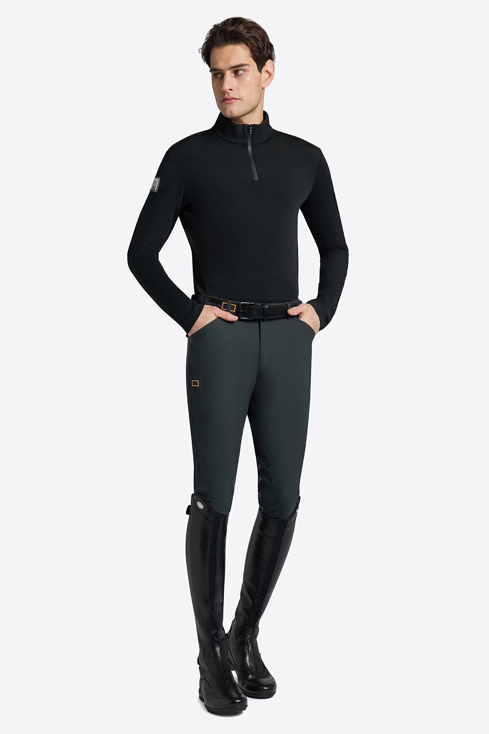 Rider's Gene Rider's Gene Men's Jersey Fleece Training Zip Polo BLACK-3