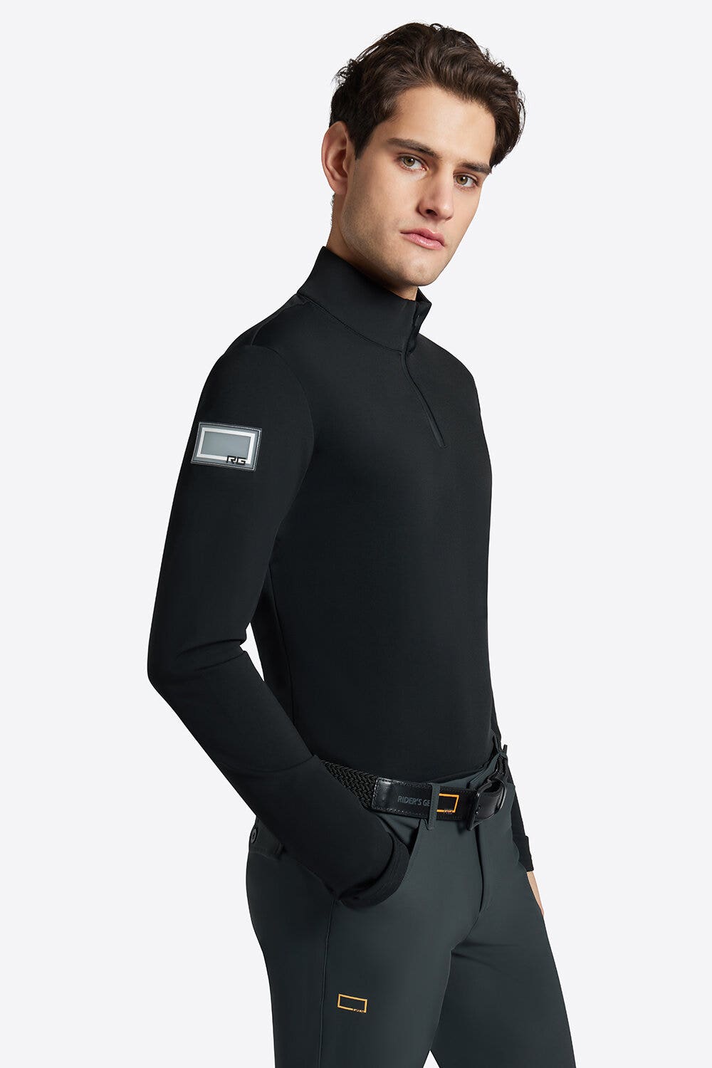 Rider's Gene Rider's Gene Men's Jersey Fleece Training Zip Polo BLACK-4