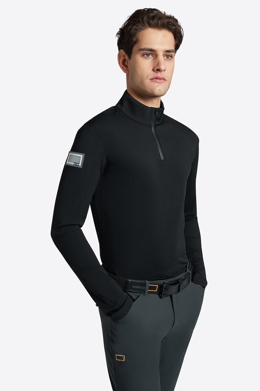 Rider's Gene Rider's Gene Men's Jersey Fleece Training Zip Polo BLACK-5