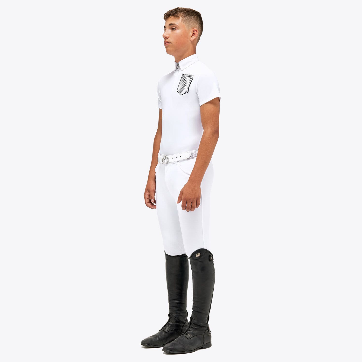 Cavalleria Toscana Boys’ jersey polo shirt with chest pocket WHITE-2