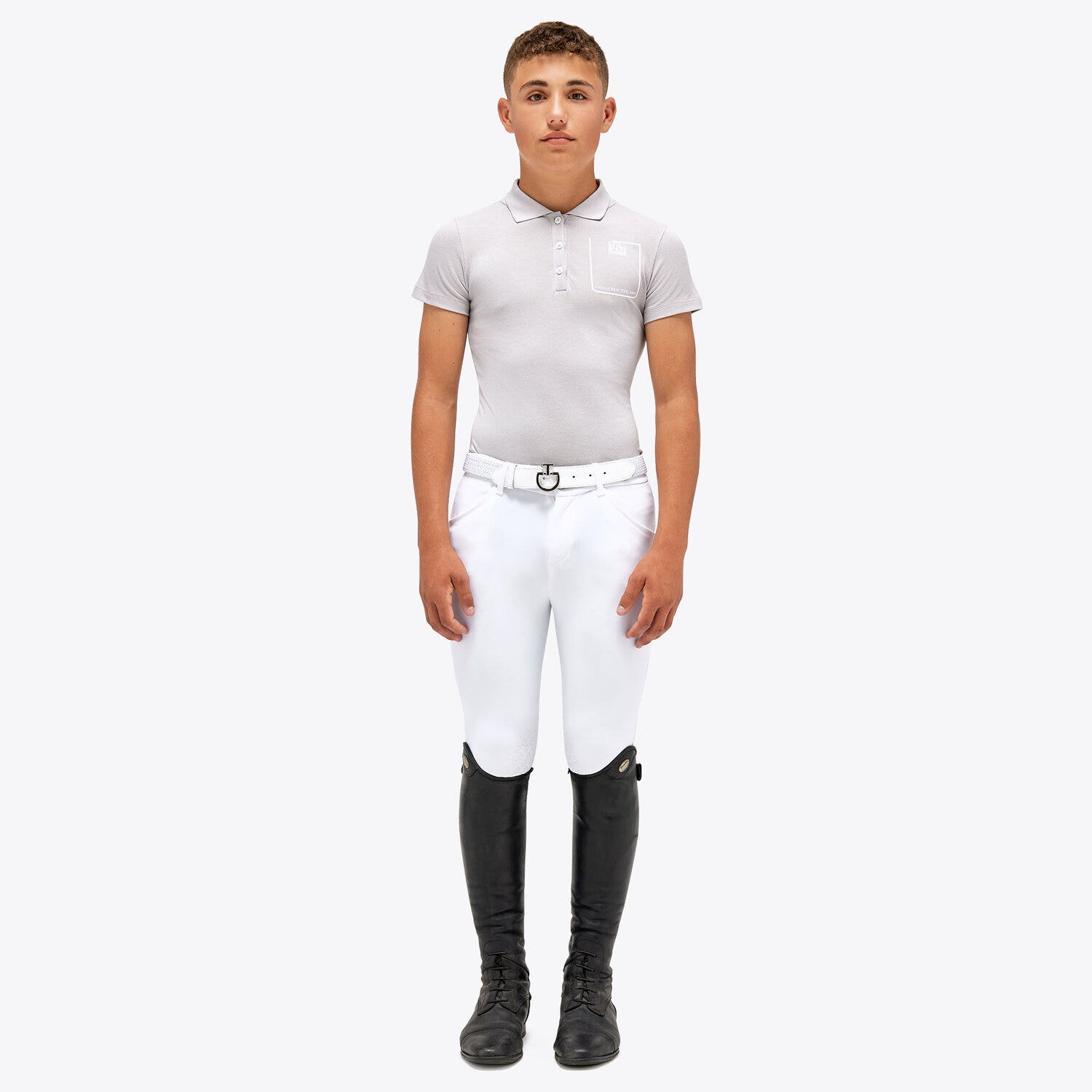 Cavalleria Toscana Cotton piqué polo shirt for boys STONE GREY-1