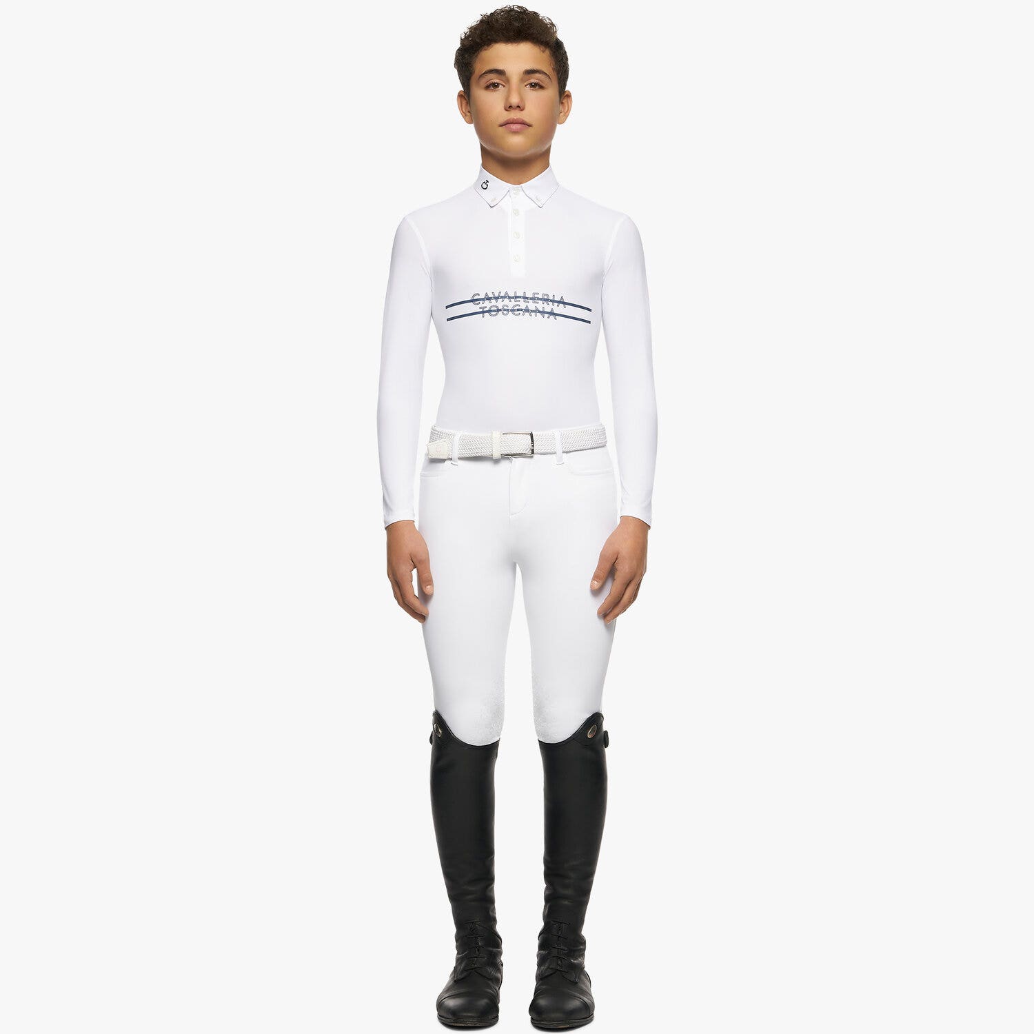 Cavalleria Toscana Boys’ jersey polo shirt with buttons WHITE-1
