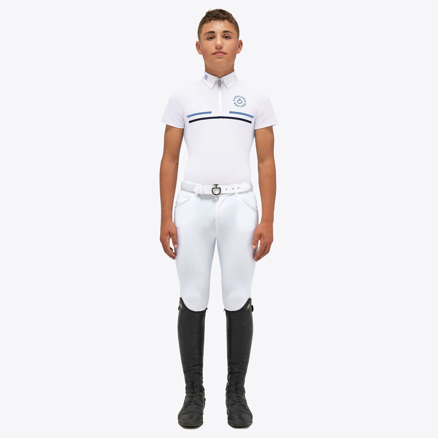 Cavalleria Toscana Competition polo shirt with zip for boys WHITE-1