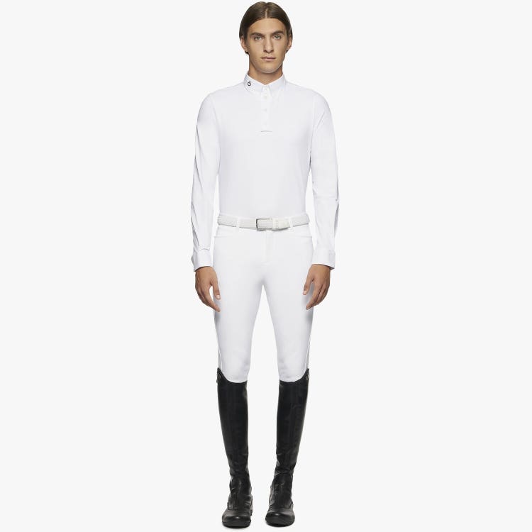 Cavalleria Toscana Men Competition Polo with Mesh Inserts WHITE-1