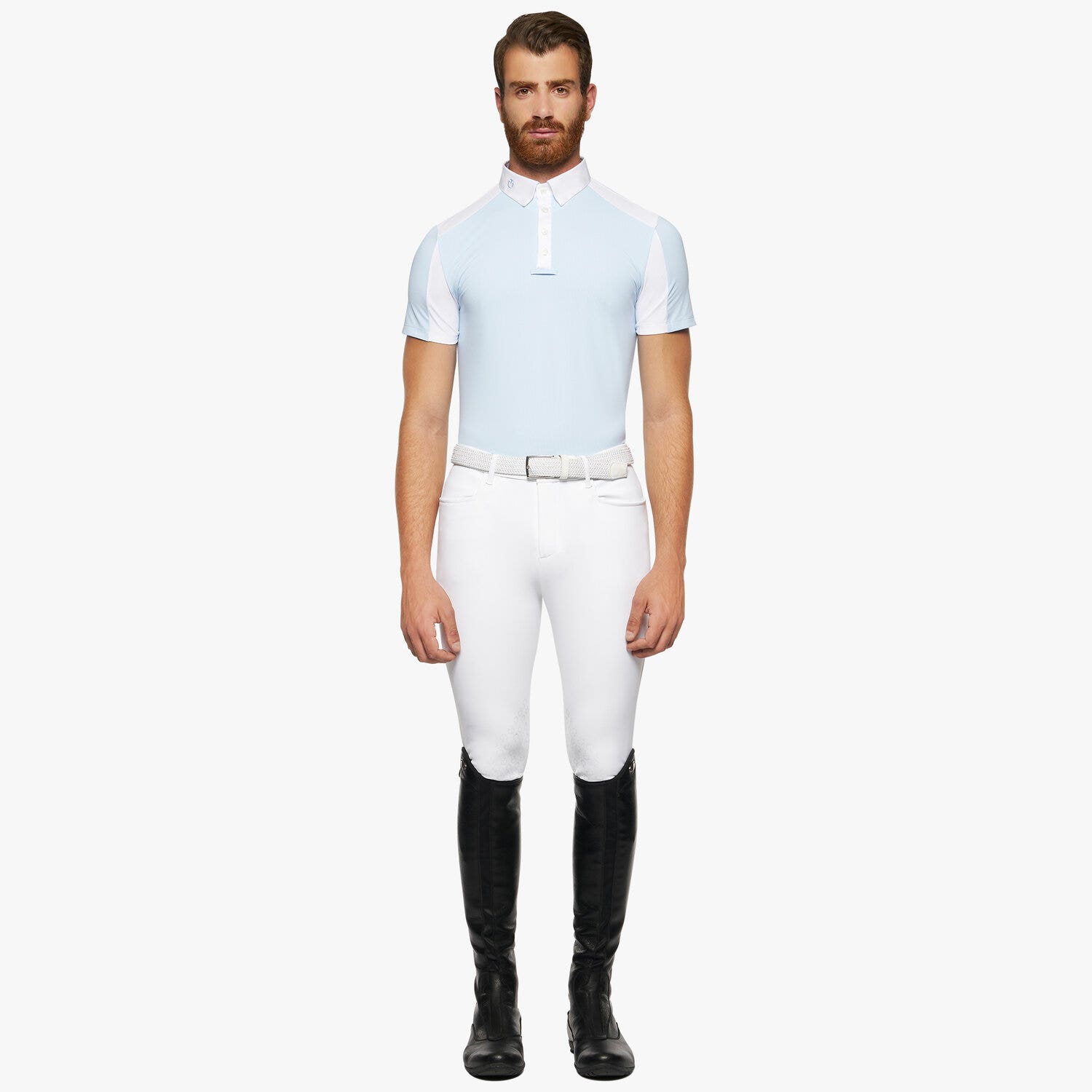 Cavalleria Toscana Men's competiontion polo in piquè with jersey insert LIGHT BLUE SQUARE-1